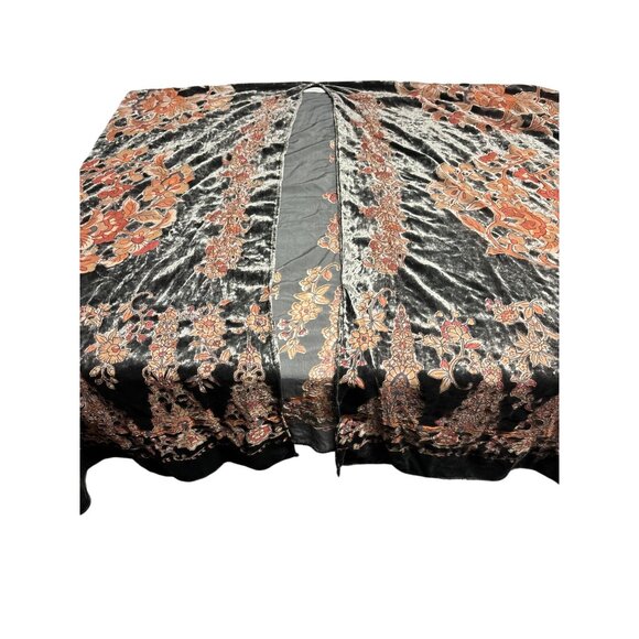 Faneur Floral Velvet Open Front Kimono Jacket One Size Black & Burnt Orange - Picture 7 of 7